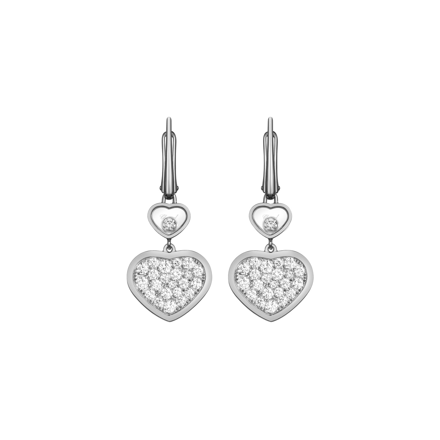 HAPPY HEARTS EARRINGS, ETHICAL WHITE GOLD, DIAMONDS 837482-1009