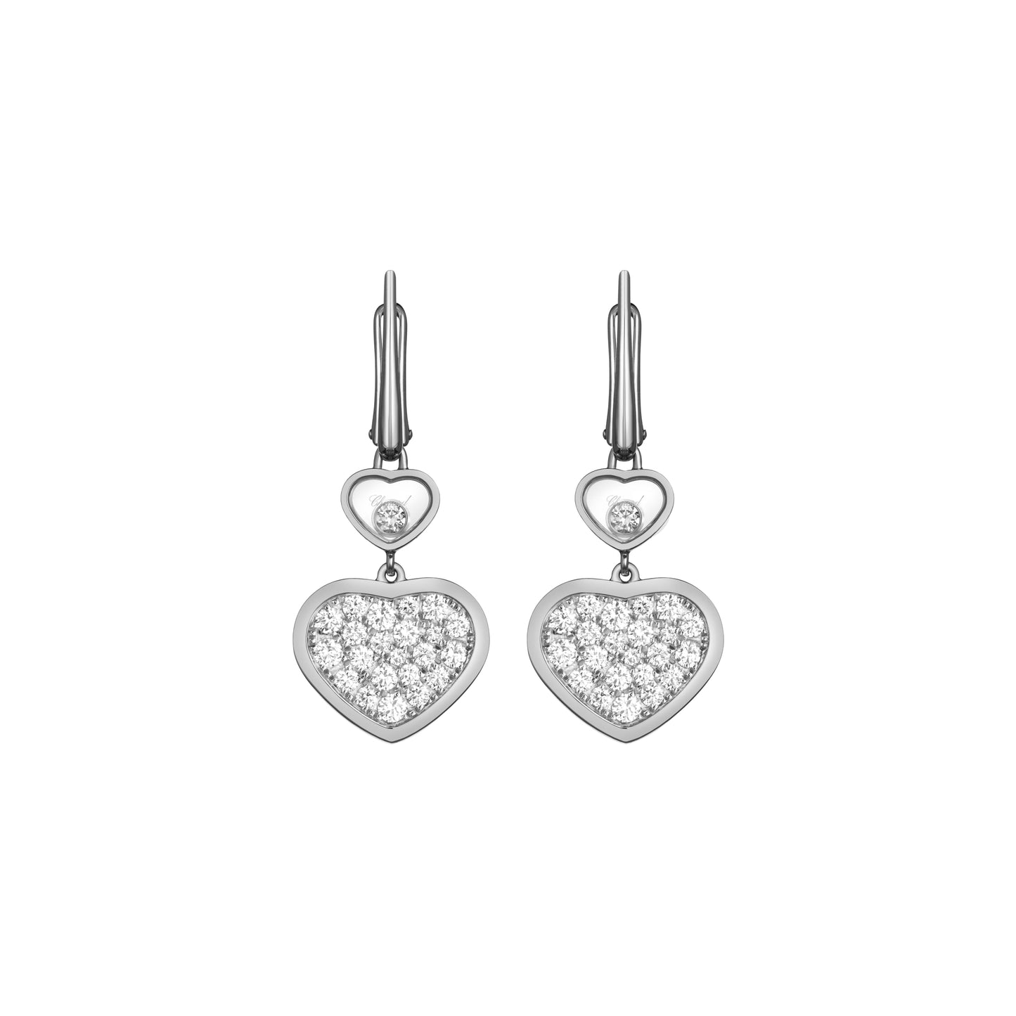 HAPPY HEARTS EARRINGS, ETHICAL WHITE GOLD, DIAMONDS 837482-1009