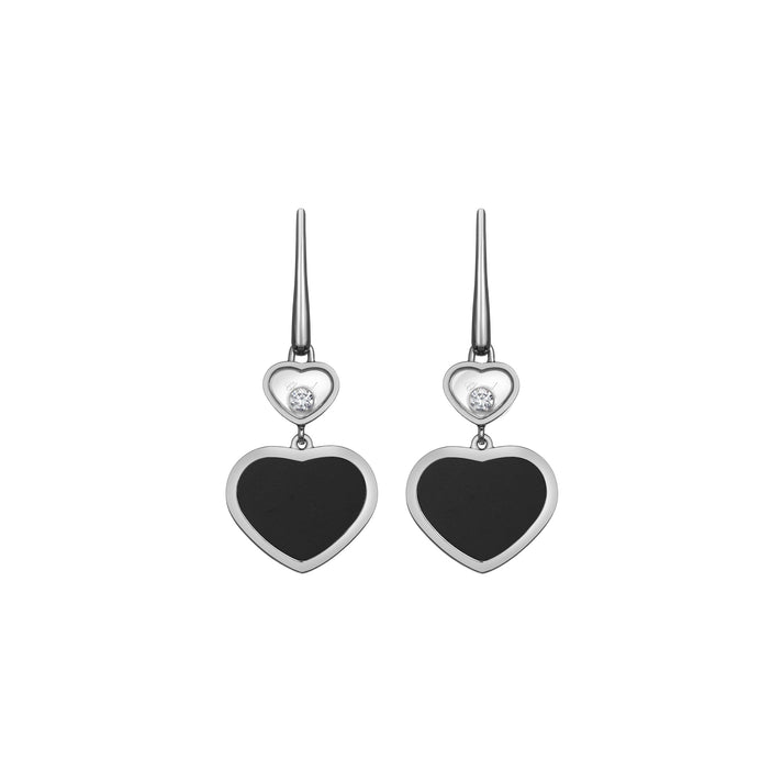 HAPPY HEARTS EARRINGS, ETHICAL WHITE GOLD, DIAMONDS, ONYX 837482-1210