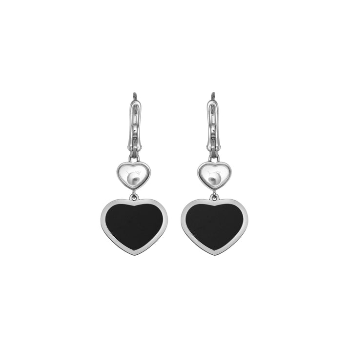 HAPPY HEARTS EARRINGS, ETHICAL WHITE GOLD, DIAMONDS, ONYX 837482-1210