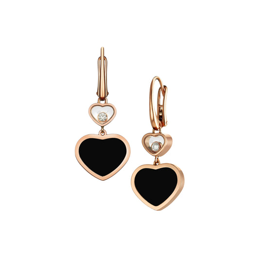 HAPPY HEARTS EARRINGS, ETHICAL ROSE GOLD, DIAMONDS, ONYX 837482-5210