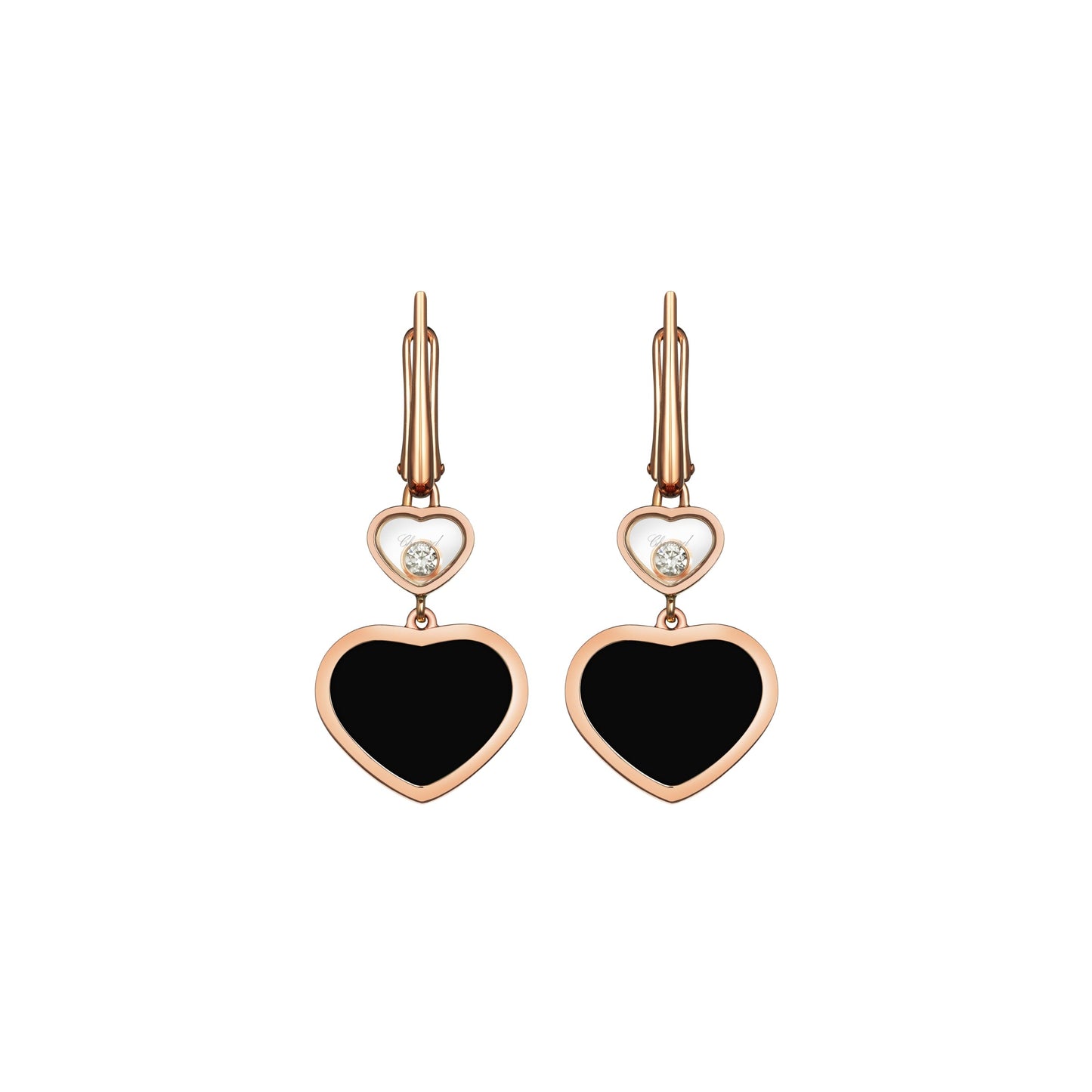 HAPPY HEARTS EARRINGS, ETHICAL ROSE GOLD, DIAMONDS, ONYX 837482-5210