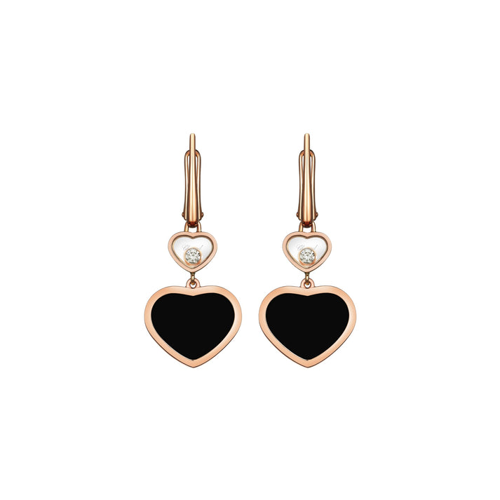 HAPPY HEARTS EARRINGS, ETHICAL ROSE GOLD, DIAMONDS, ONYX 837482-5210