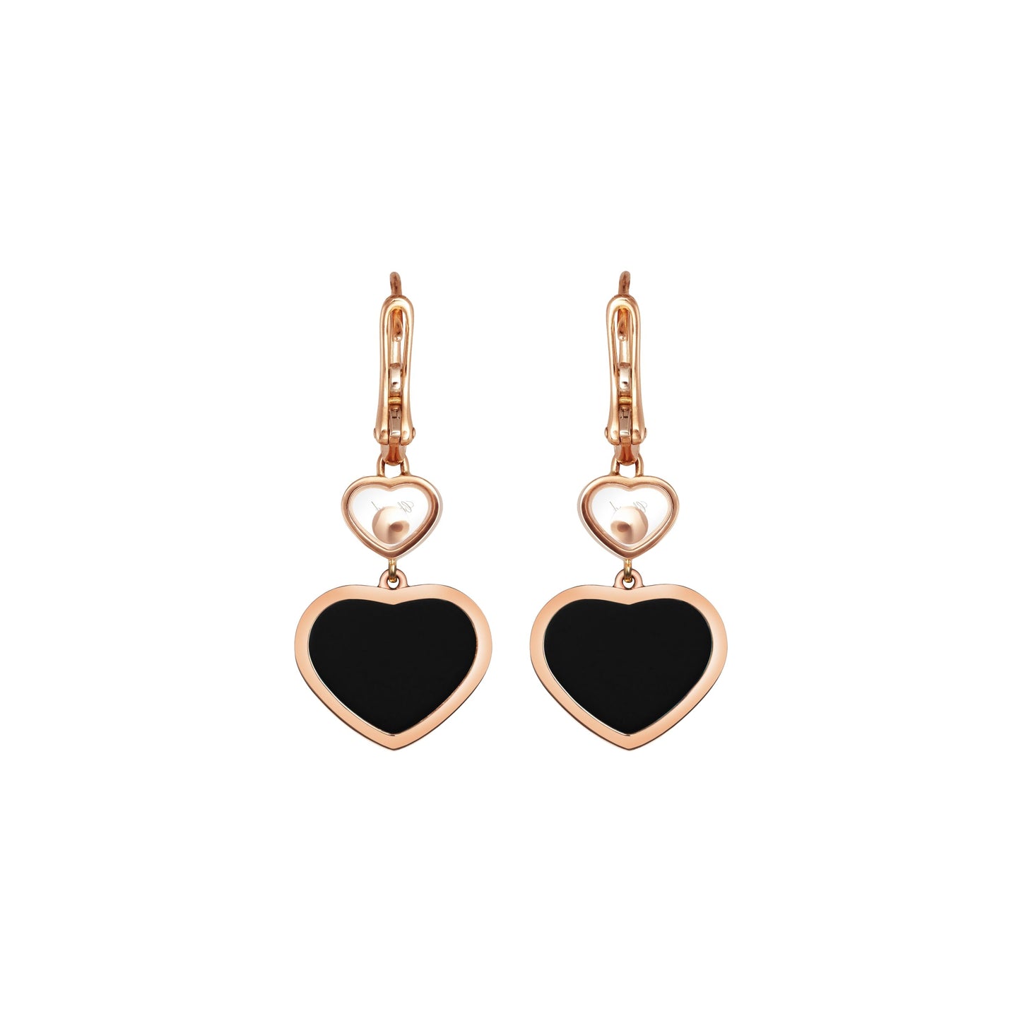 HAPPY HEARTS EARRINGS, ETHICAL ROSE GOLD, DIAMONDS, ONYX 837482-5210