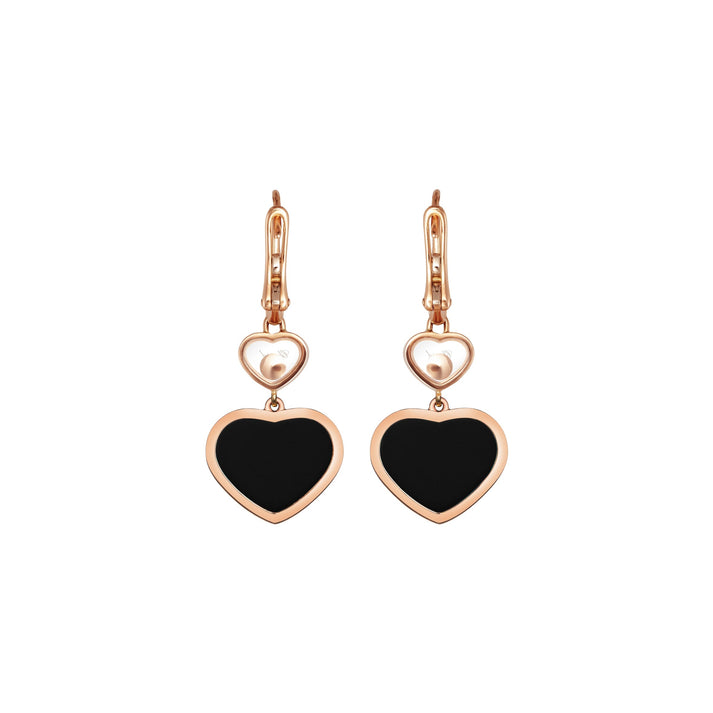 HAPPY HEARTS EARRINGS, ETHICAL ROSE GOLD, DIAMONDS, ONYX 837482-5210
