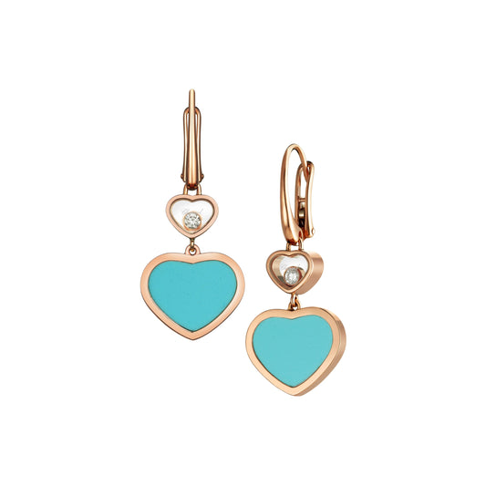 HAPPY HEARTS EARRINGS, ETHICAL ROSE GOLD, DIAMONDS, TURQUOISE STONE 837482-5410