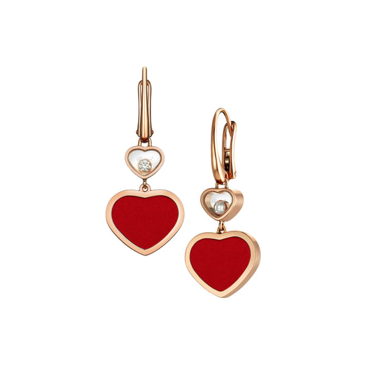 HAPPY HEARTS EARRINGS, ETHICAL ROSE GOLD, DIAMONDS, RED STONE 837482-5810