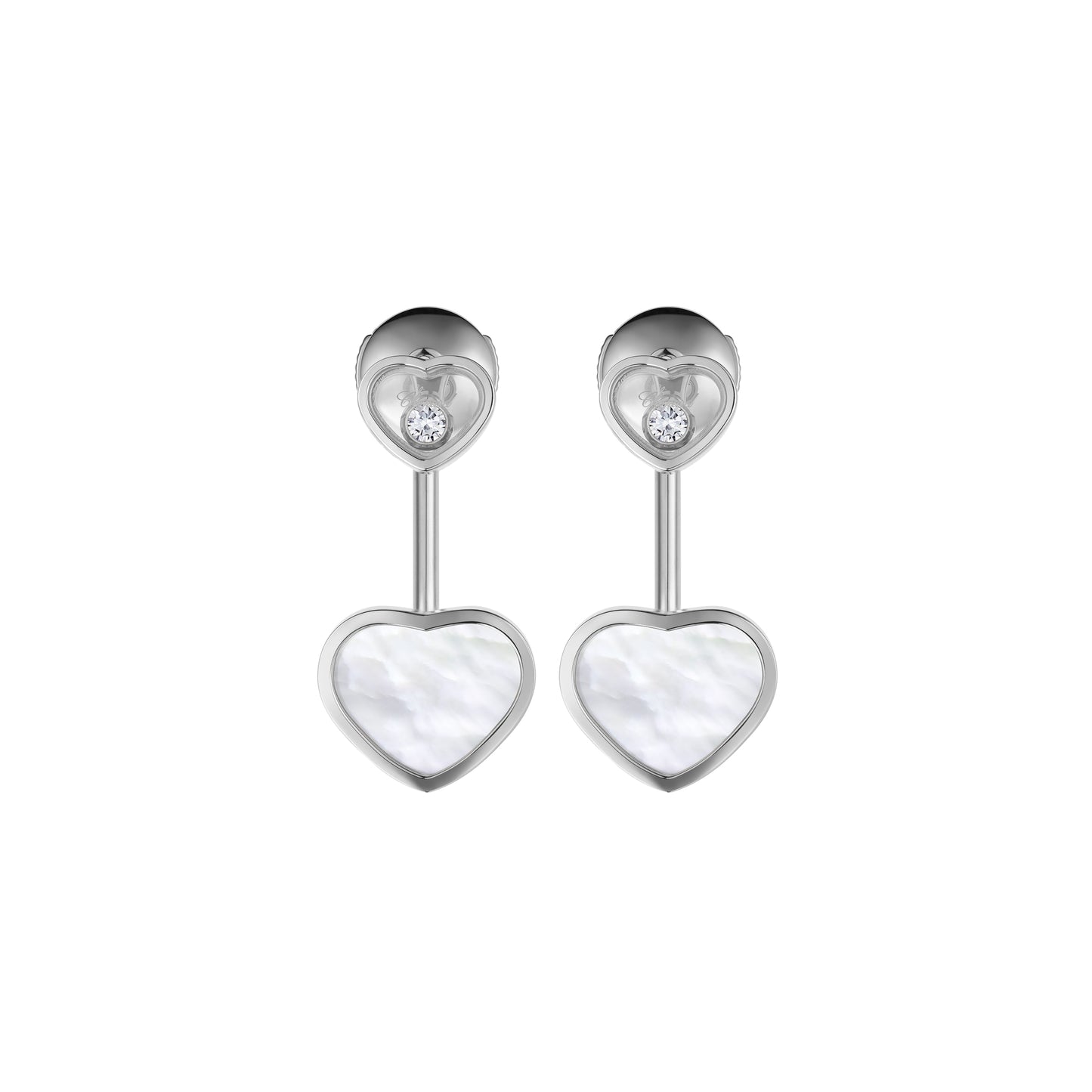 HAPPY HEARTS EARRINGS, ETHICAL WHITE GOLD, DIAMONDS, MOTHER-OF-PEARL 83A082-1301