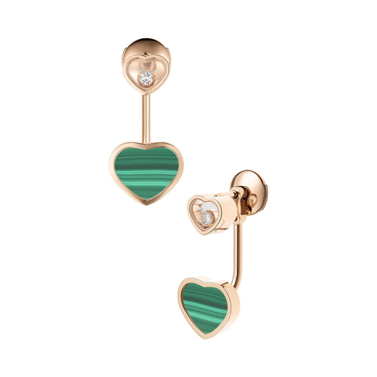 HAPPY HEARTS EARRINGS, ETHICAL ROSE GOLD, DIAMONDS, MALACHITE 83A082-5102