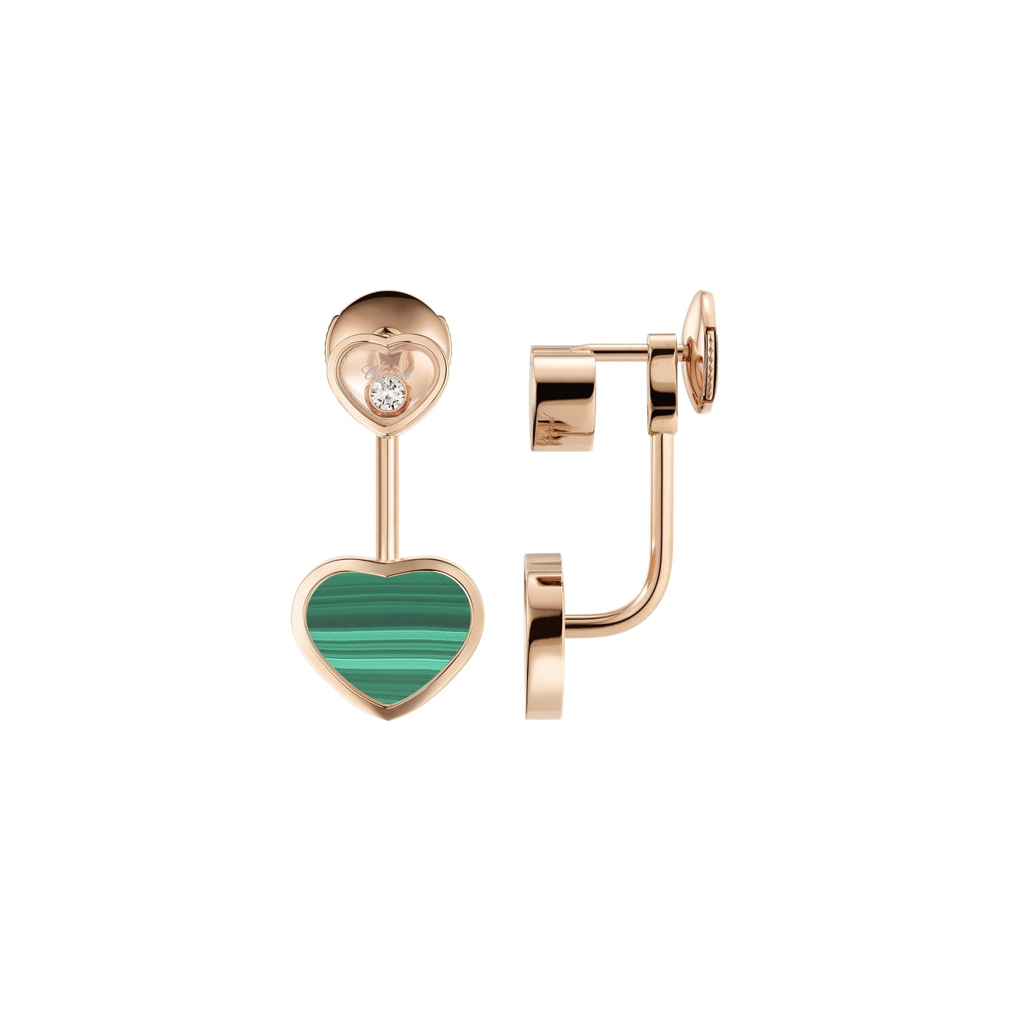 HAPPY HEARTS EARRINGS, ETHICAL ROSE GOLD, DIAMONDS, MALACHITE 83A082-5102