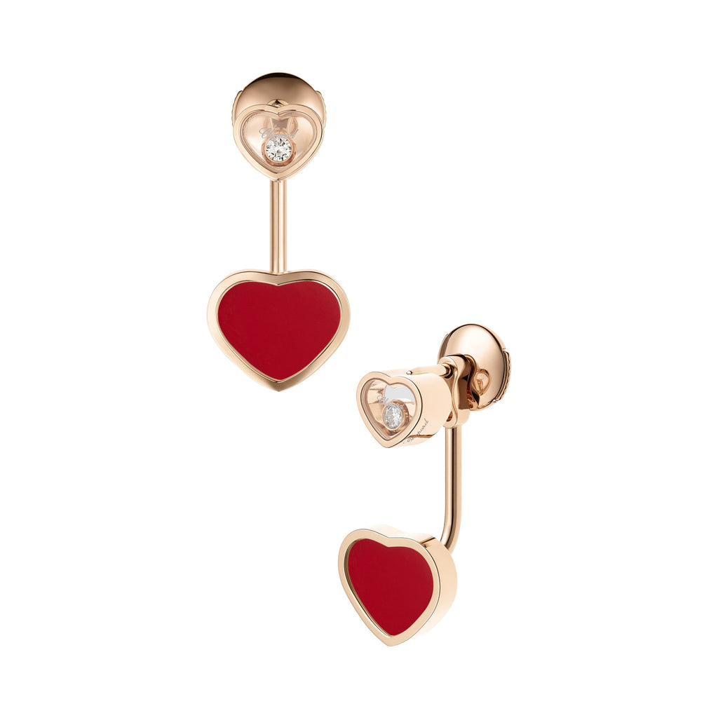 HAPPY HEARTS EARRINGS, ETHICAL ROSE GOLD, DIAMONDS, RED STONE 83A082-5801