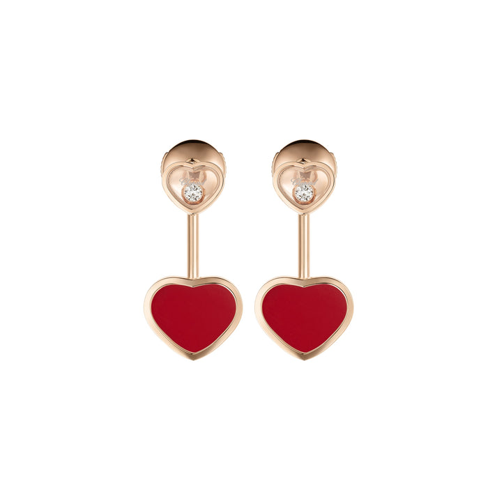HAPPY HEARTS EARRINGS, ETHICAL ROSE GOLD, DIAMONDS, RED STONE 83A082-5801