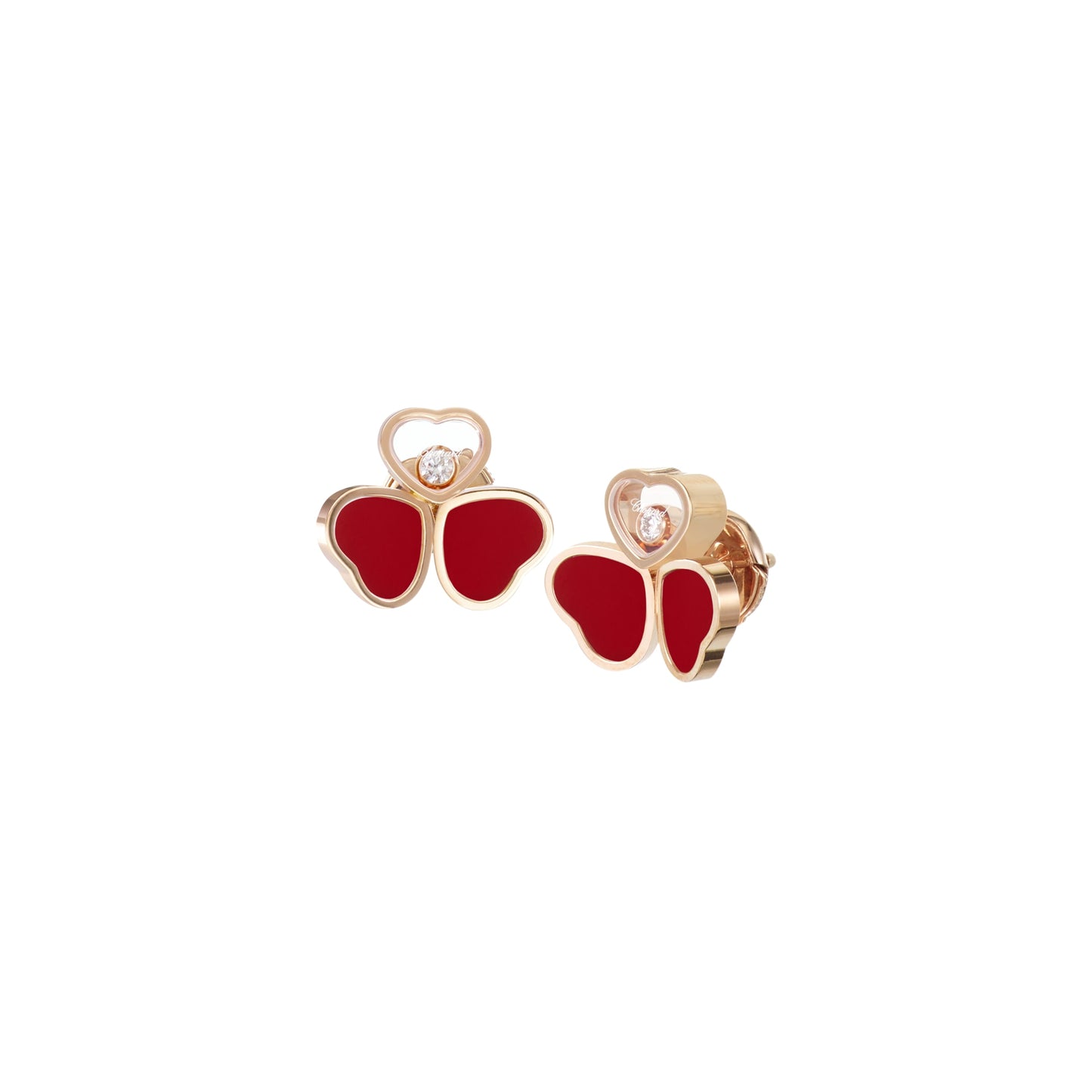HAPPY HEARTS WINGS EARRINGS, ETHICAL ROSE GOLD, DIAMONDS, RED STONE 83A083-5801