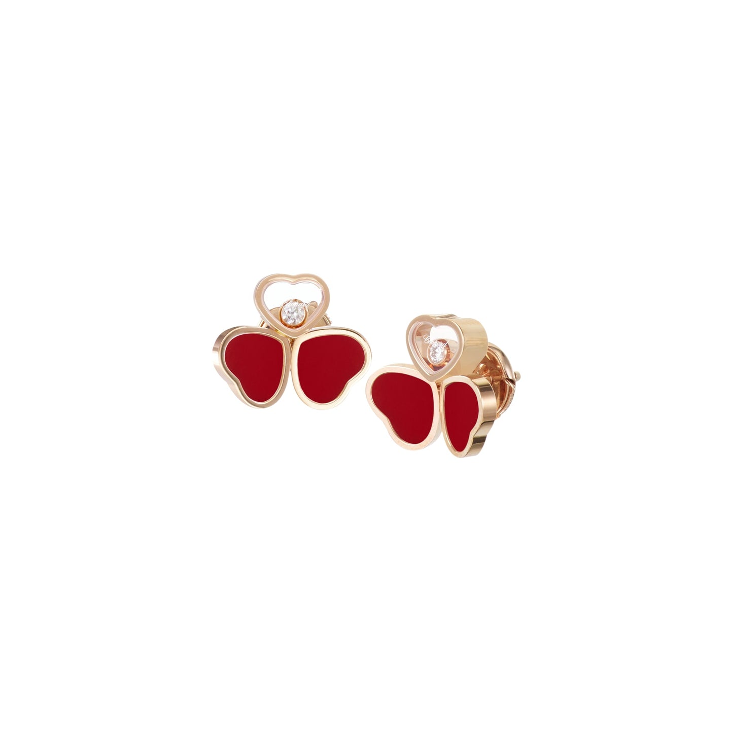 HAPPY HEARTS WINGS EARRINGS, ETHICAL ROSE GOLD, DIAMONDS, RED STONE 83A083-5801
