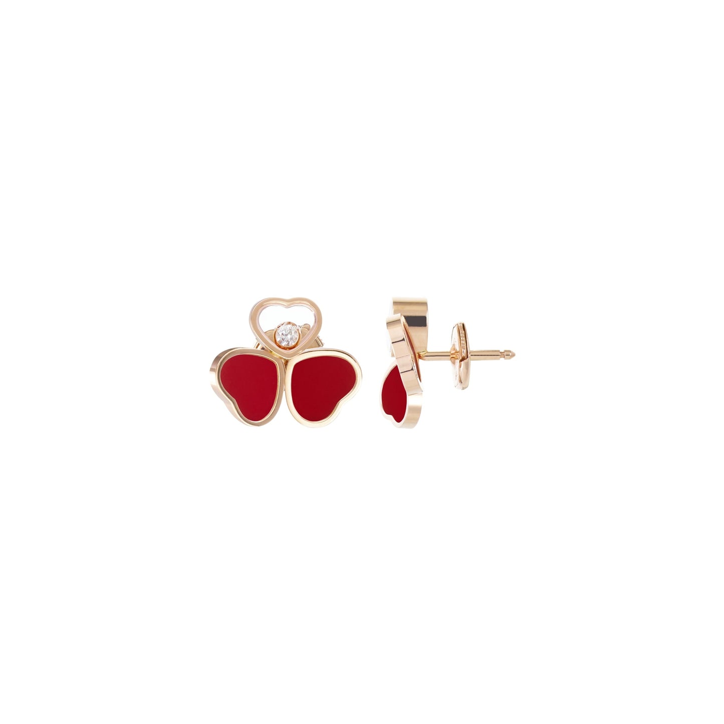 HAPPY HEARTS WINGS EARRINGS, ETHICAL ROSE GOLD, DIAMONDS, RED STONE 83A083-5801