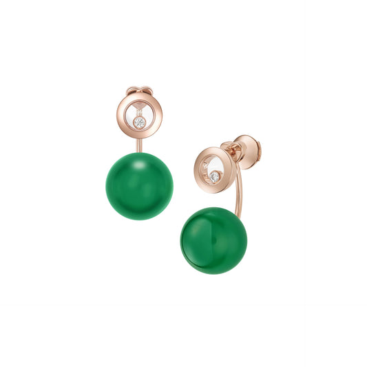 HAPPY DIAMONDS PLANET EARRINGS, ETHICAL ROSE GOLD, DIAMONDS, GREEN AGATE 83A619-5101