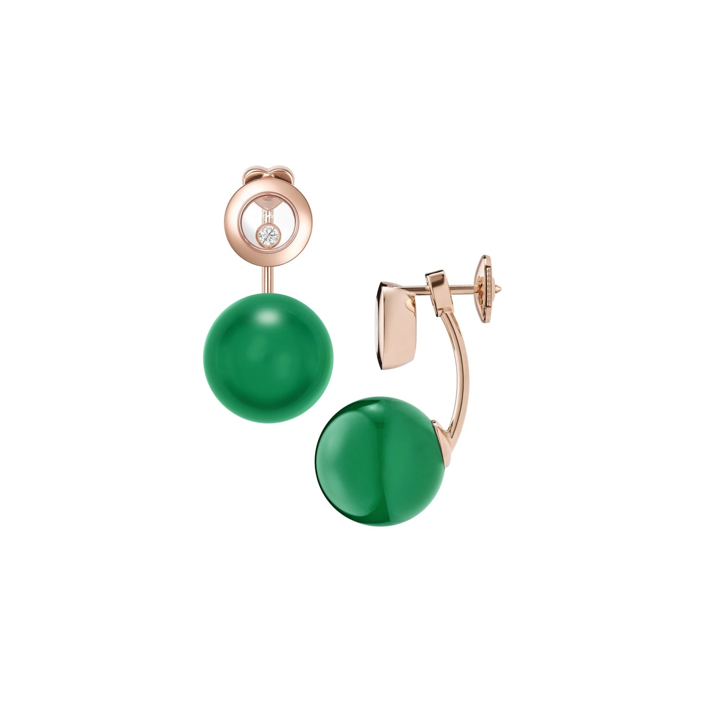 HAPPY DIAMONDS PLANET EARRINGS, ETHICAL ROSE GOLD, DIAMONDS, GREEN AGATE 83A619-5101