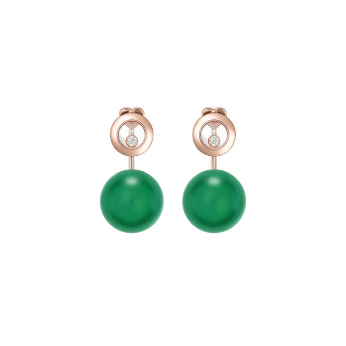 HAPPY DIAMONDS PLANET EARRINGS, ETHICAL ROSE GOLD, DIAMONDS, GREEN AGATE 83A619-5101