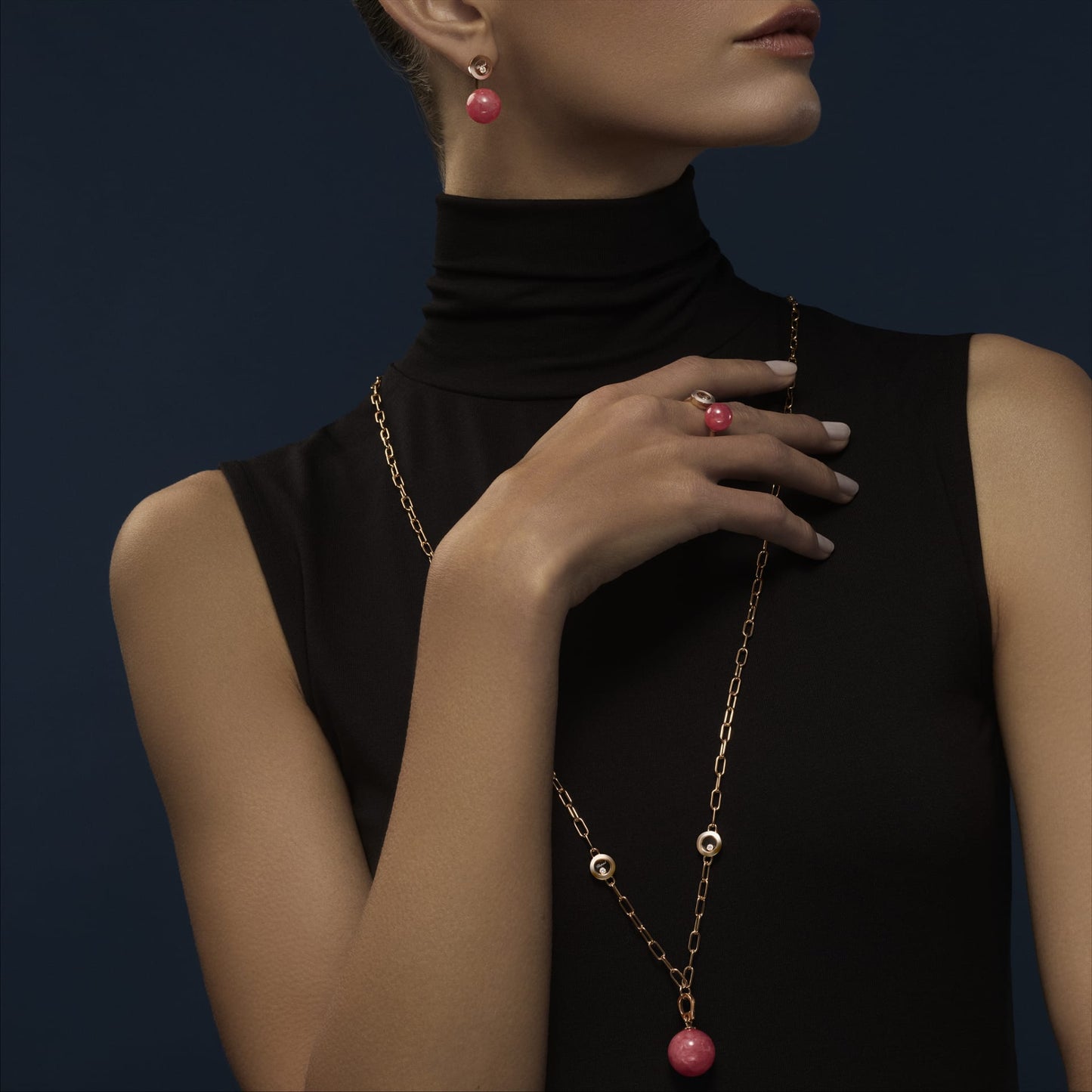 HAPPY DIAMONDS PLANET EARRINGS, ETHICAL ROSE GOLD, DIAMONDS, RHODOCHROSITE 83A619-5701