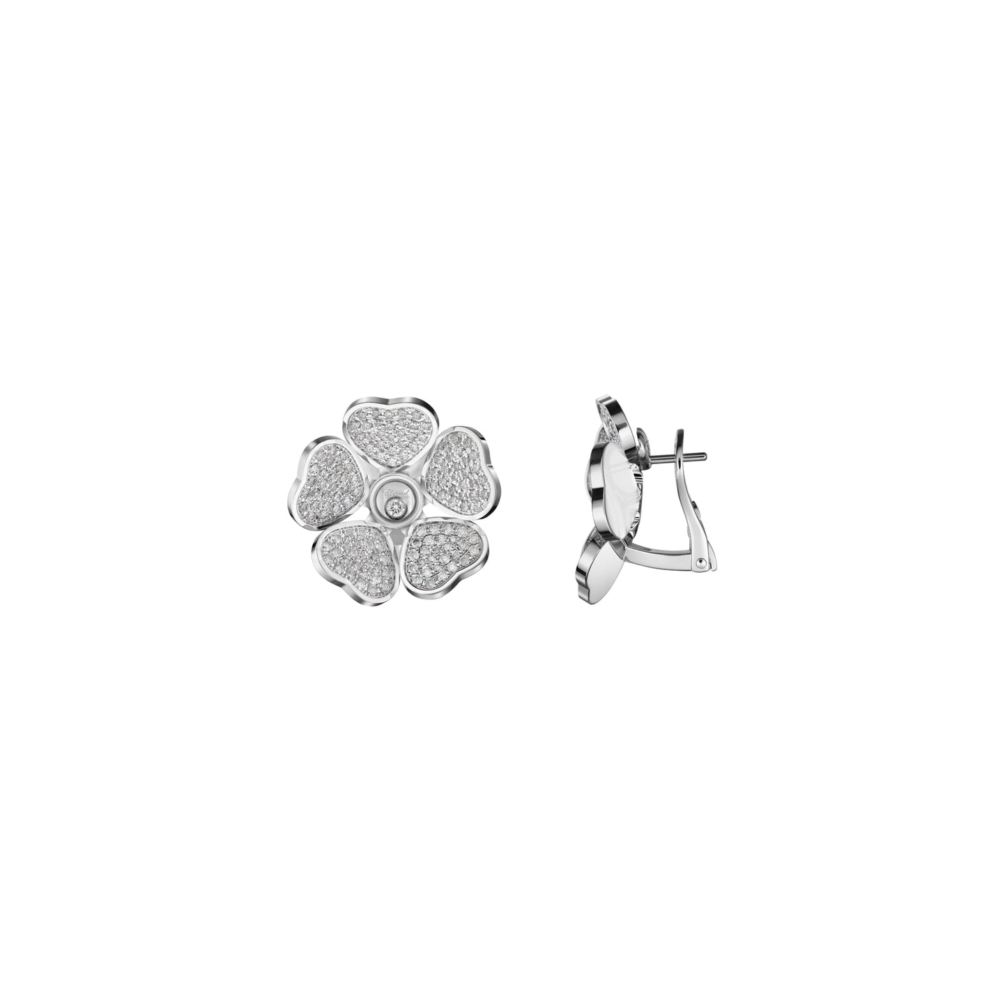 HAPPY HEARTS FLOWERS EARRINGS, ETHICAL WHITE GOLD, DIAMONDS 84A085-1901