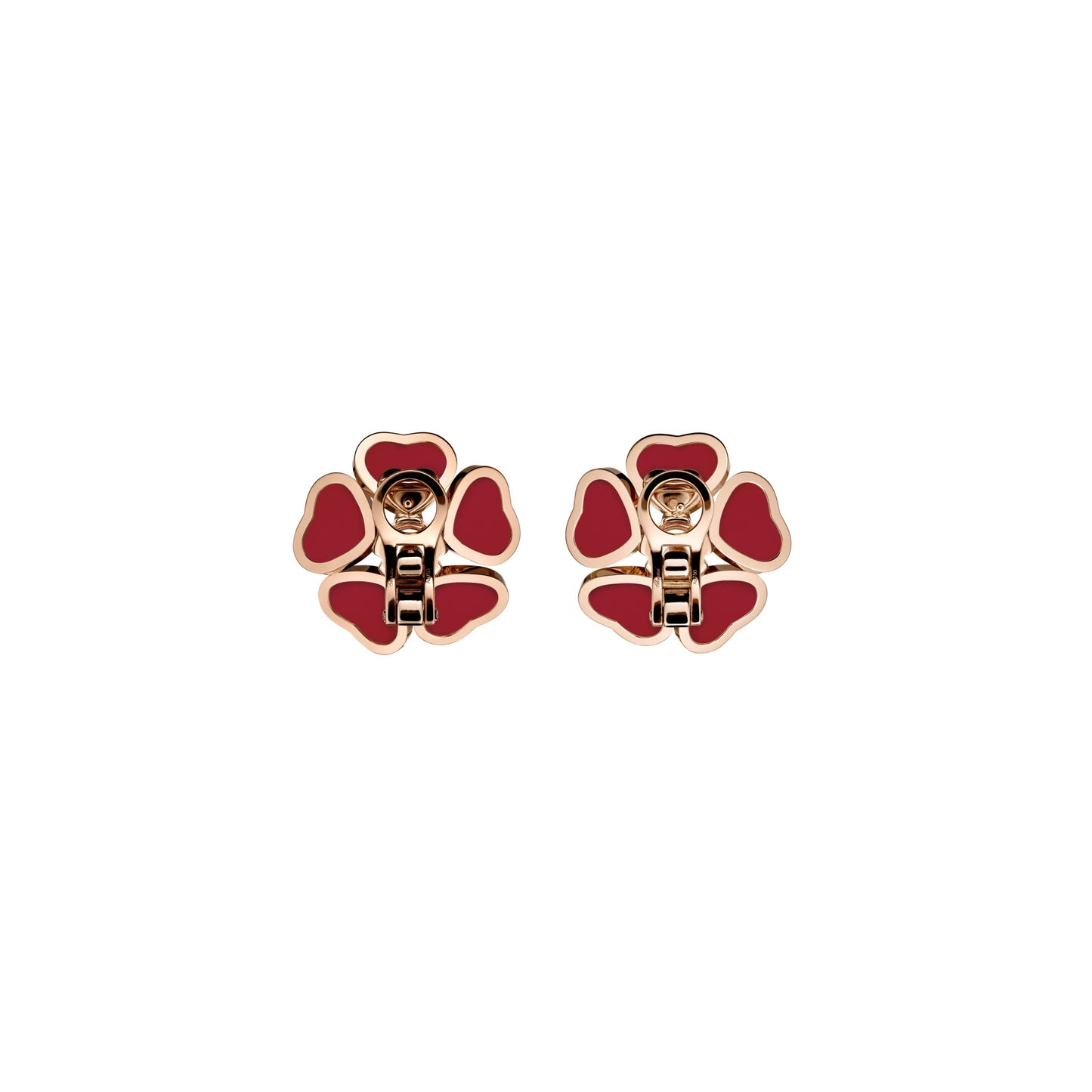 HAPPY HEARTS FLOWERS EARRINGS, ETHICAL ROSE GOLD, DIAMONDS, RED STONE 84A085-5811
