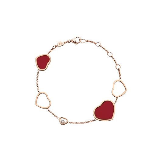 HAPPY HEARTS BRACELET, ETHICAL ROSE GOLD, DIAMOND, RED STONE 857482-5081
