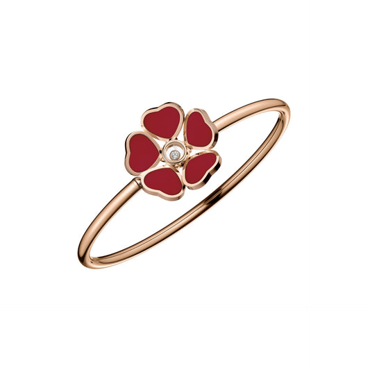 HAPPY HEARTS FLOWERS BANGLE, ETHICAL ROSE GOLD, DIAMOND, RED STONE 85A085-5800