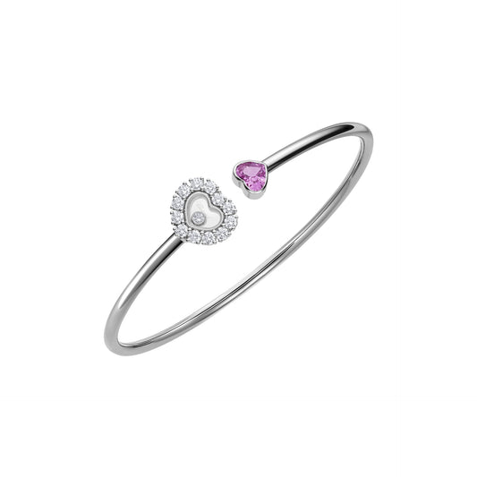 HAPPY DIAMONDS ICONS JOAILLERIE BANGLE, ETHICAL WHITE GOLD, DIAMONDS, PINK SAPPHIRE 85A616-1200