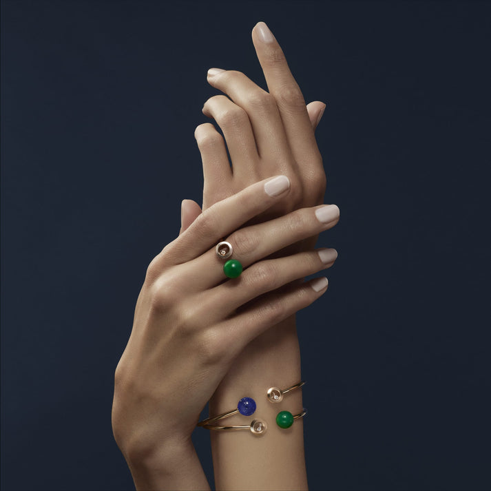 HAPPY DIAMONDS PLANET BANGLE, ETHICAL ROSE GOLD, DIAMOND, GREEN AGATE 85A619-5100