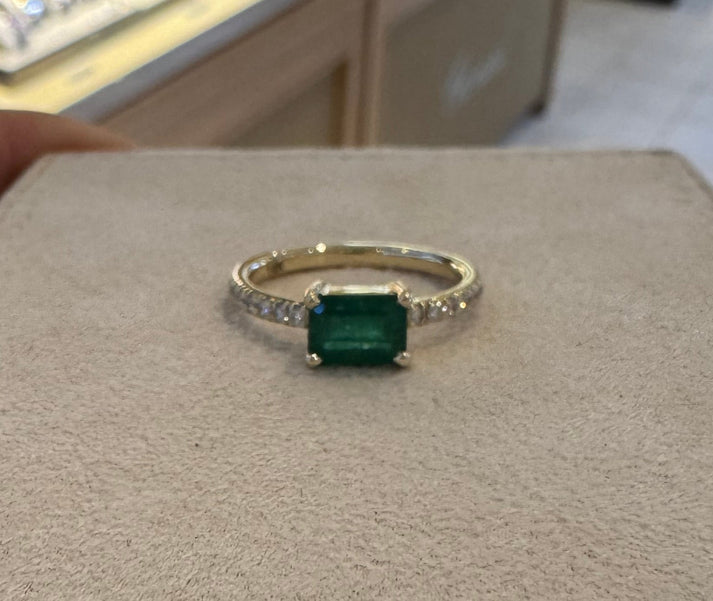East-West Emerald and Diamond Ring