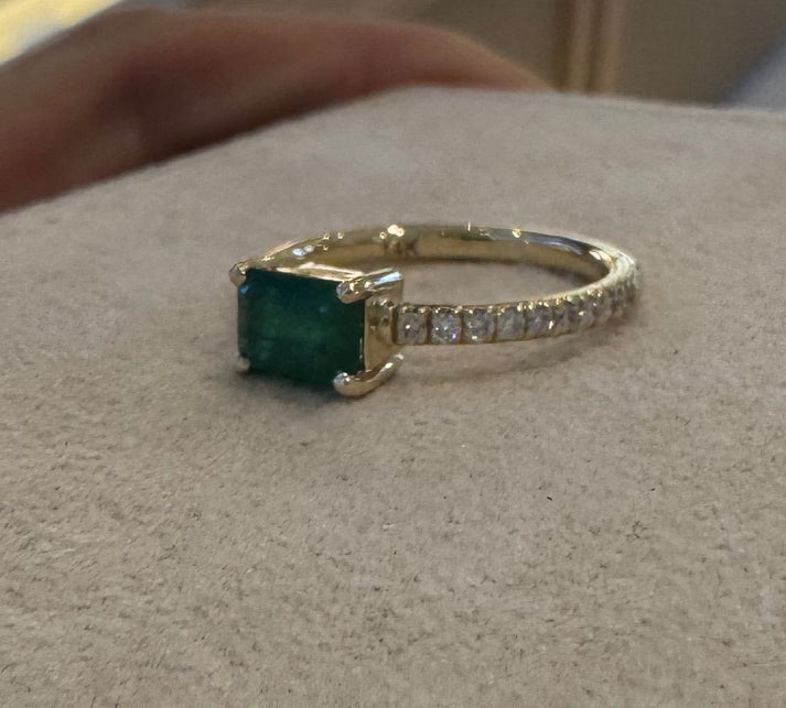 East-West Emerald and Diamond Ring