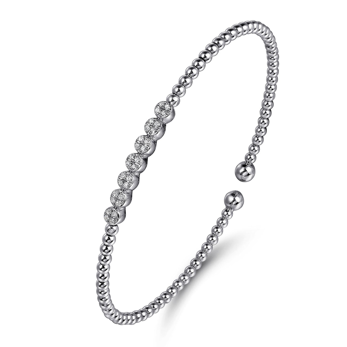 14K White Gold Bujukan Bead and Cluster Diamond Bangle BG4116-62W45JJ