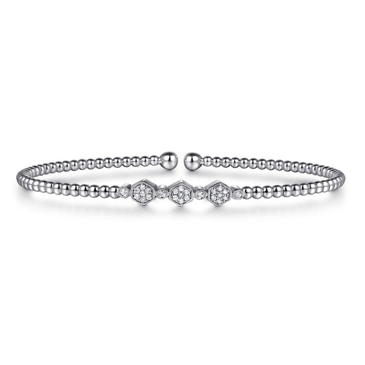 14K White Gold Bujukan Bead and Hexagon Cluster Diamond Bangle BG4117-62W45JJ