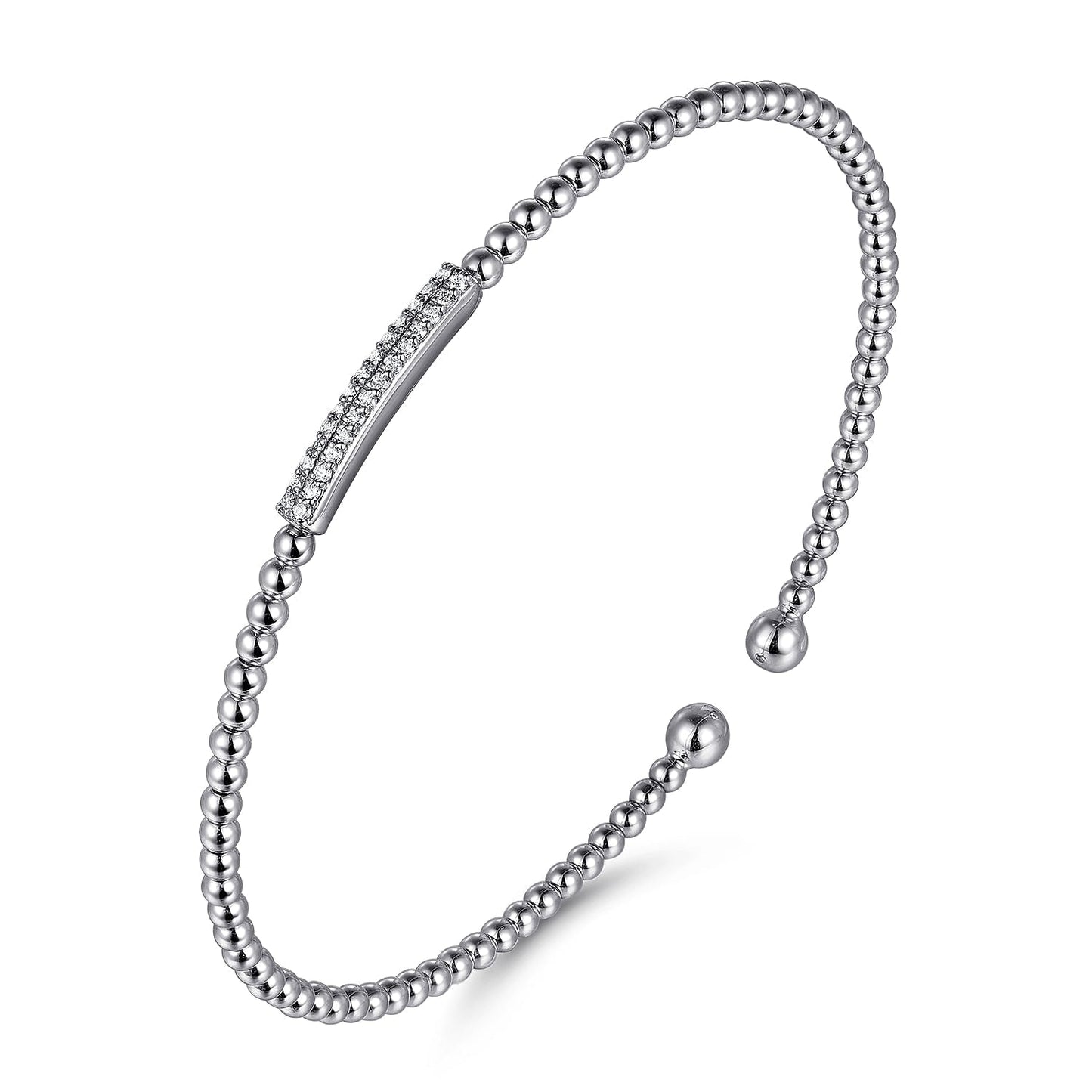 14K White Gold Bujukan Bead Bangle with Diamonds BG4119-62W45JJ