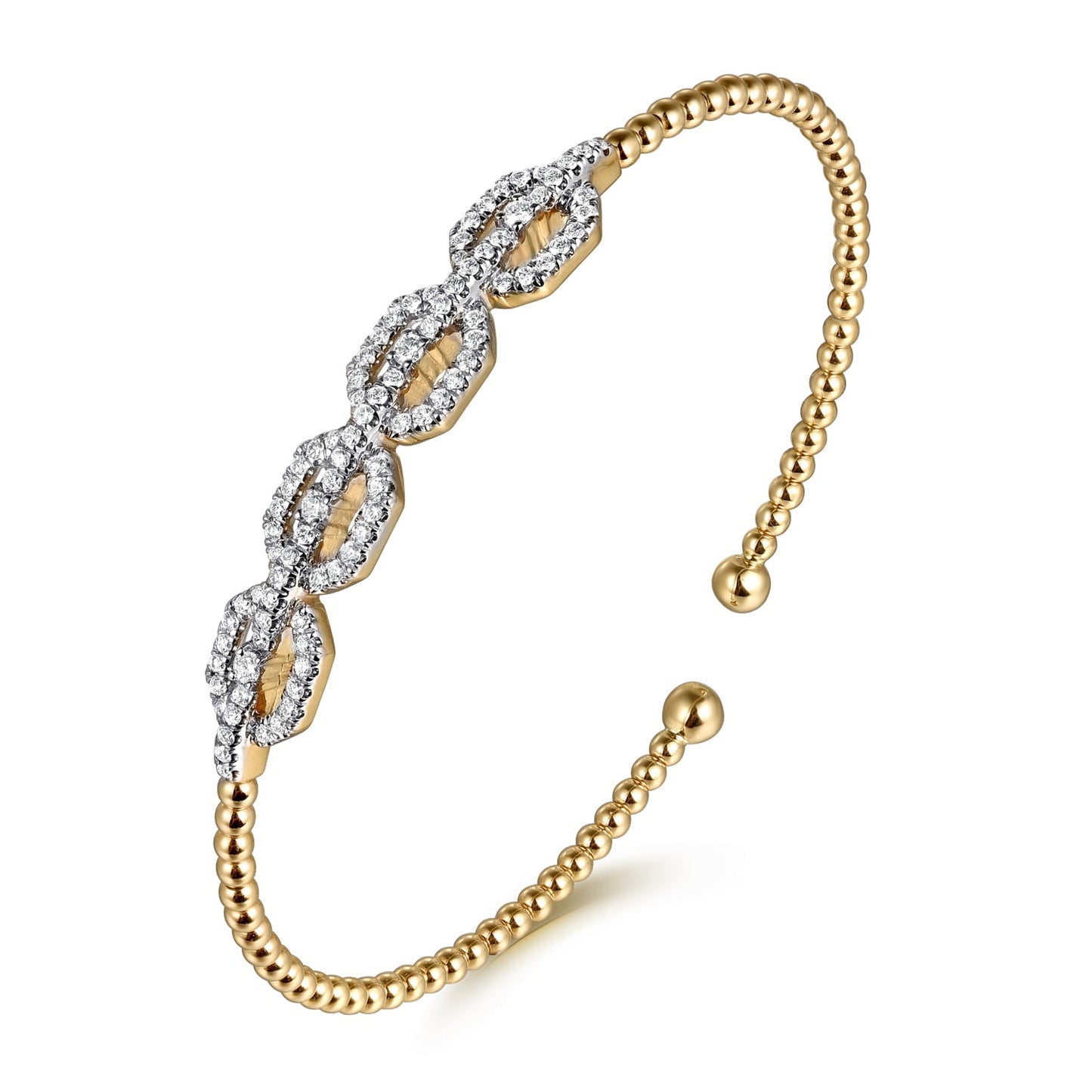14K Yellow Gold Bujukan Bead Cuff Bracelet with Diamond Pave Links BG4229-6Y45JJ - Dejaun Jewelers