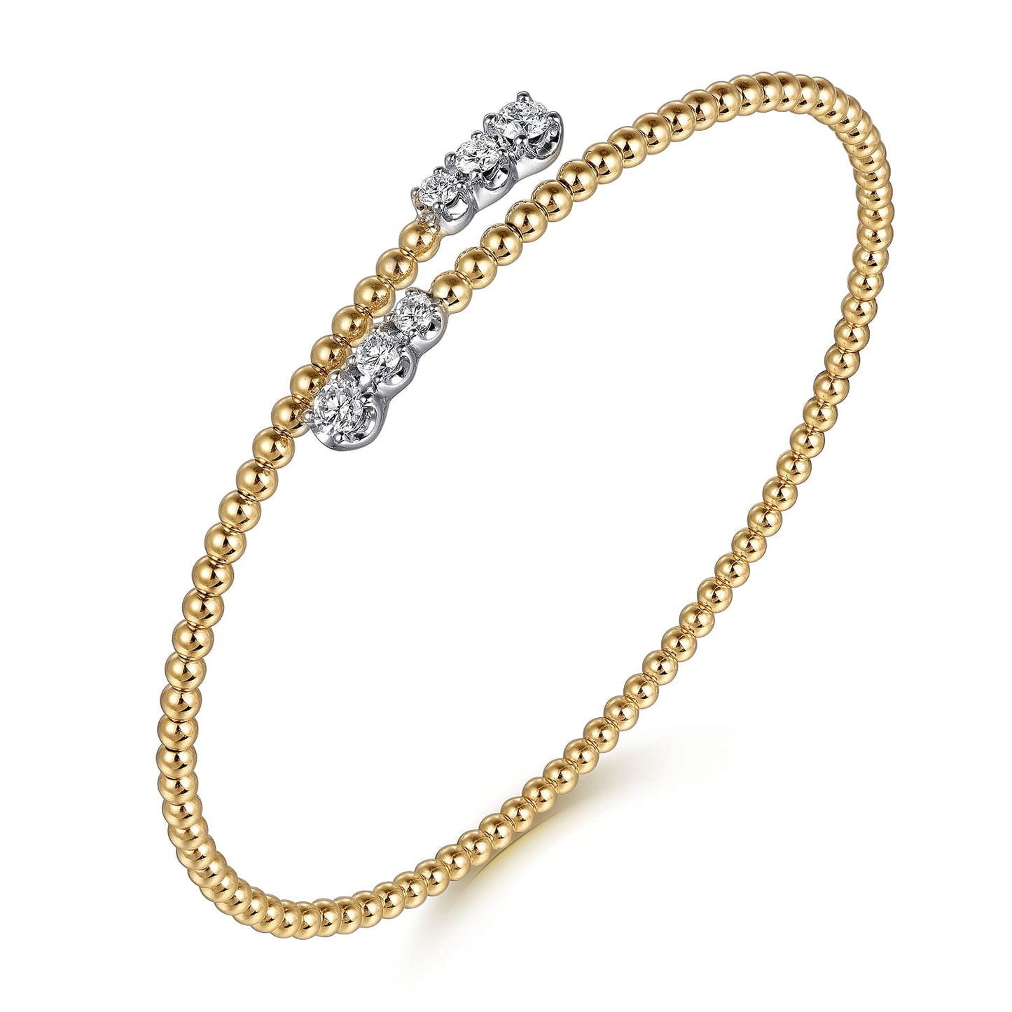 14K White-Yellow Gold Bujukan Graduating Diamond Bypass Bangle BG4278-62M45JJ