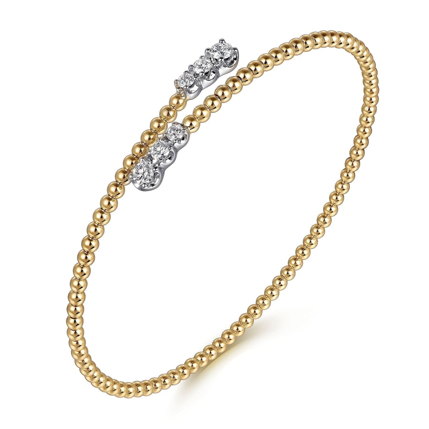 14K White-Yellow Gold Bujukan Graduating Diamond Bypass Bangle BG4278-62M45JJ