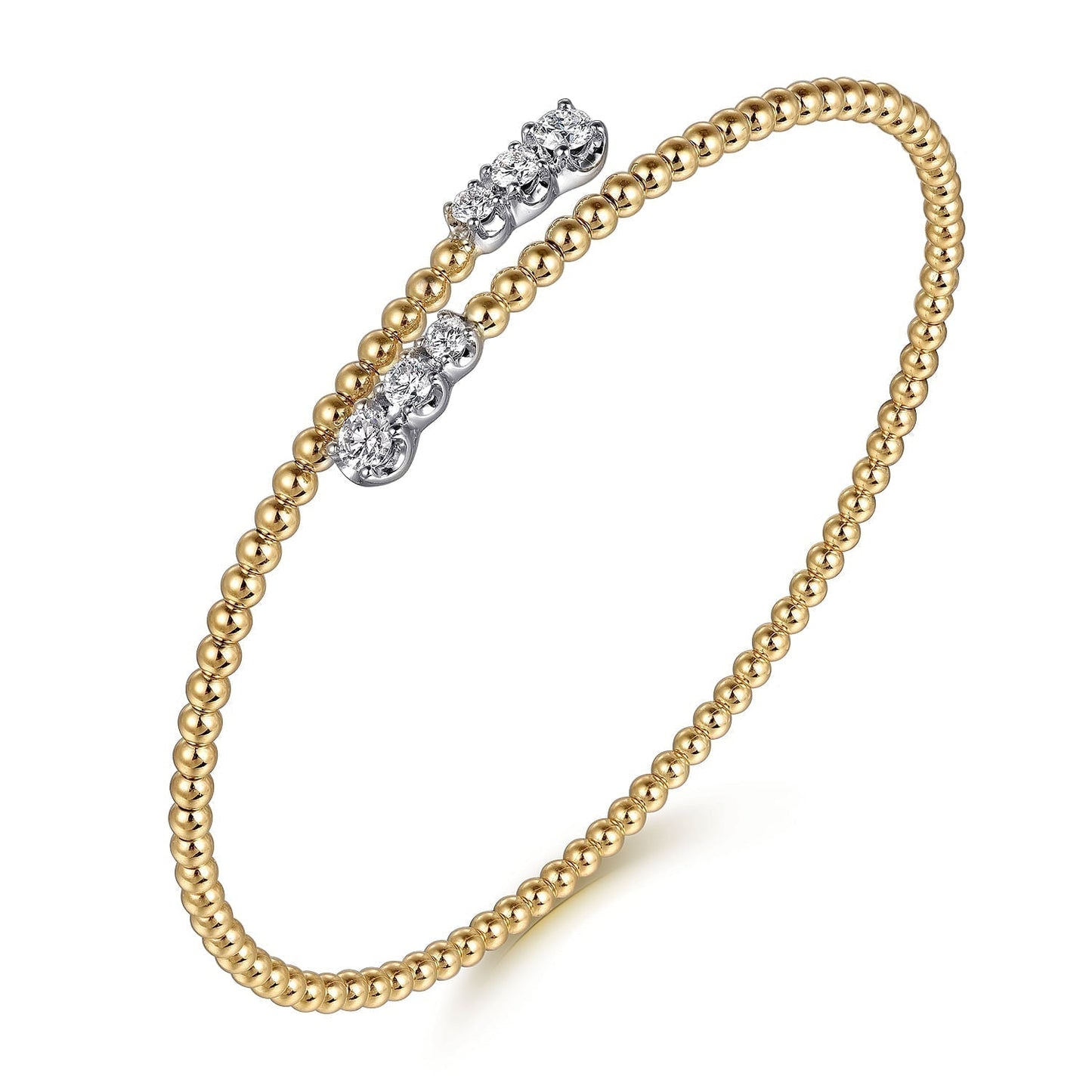 14K White-Yellow Gold Bujukan Graduating Diamond Bypass Bangle BG4278-62M45JJ
