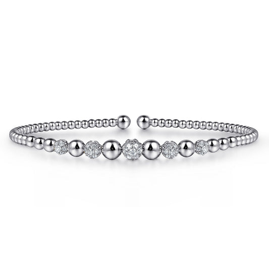 14K White Gold Bujukan Bead Cuff Bracelet with Pavé Diamond Stations BG4362-62W45JJ