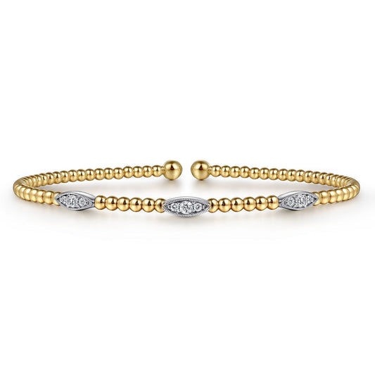 14K White-Yellow Gold Bujukan Diamond Marquise Stations Bangle BG4437-62M45JJ