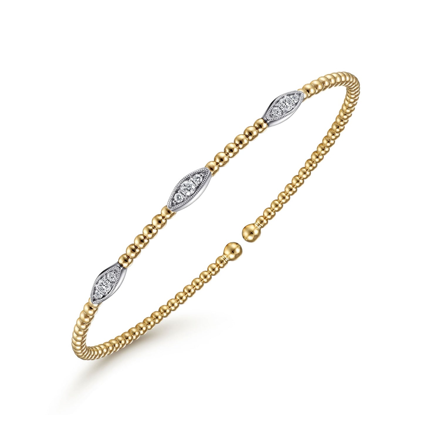 14K White-Yellow Gold Bujukan Diamond Marquise Stations Bangle BG4437-62M45JJ