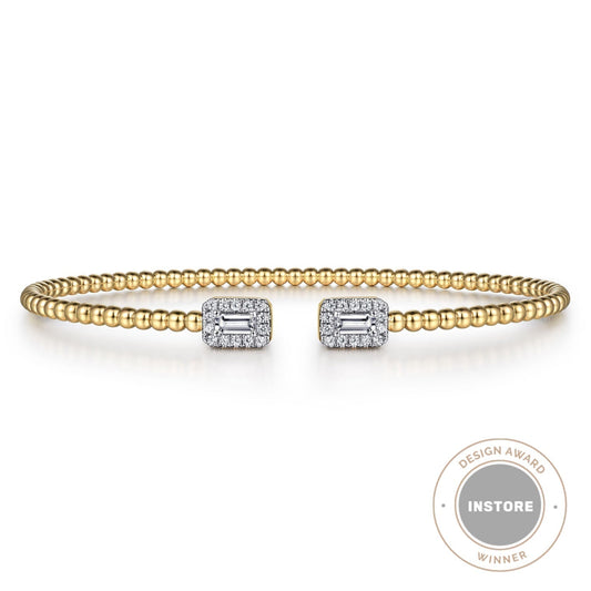 14K Yellow Gold Bujukan Open Cuff Bracelet with Diamond Baguettes BG4711-62Y44JJ