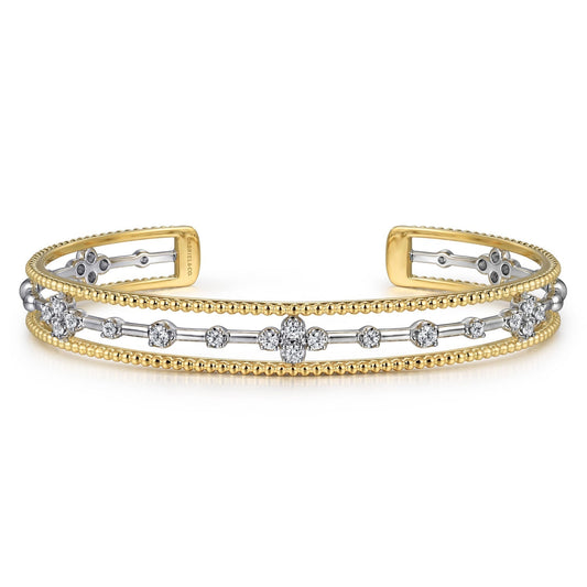 14K White and Yellow Gold Diamond Bujukan Cuff Bangle BG4908-62M45JJ