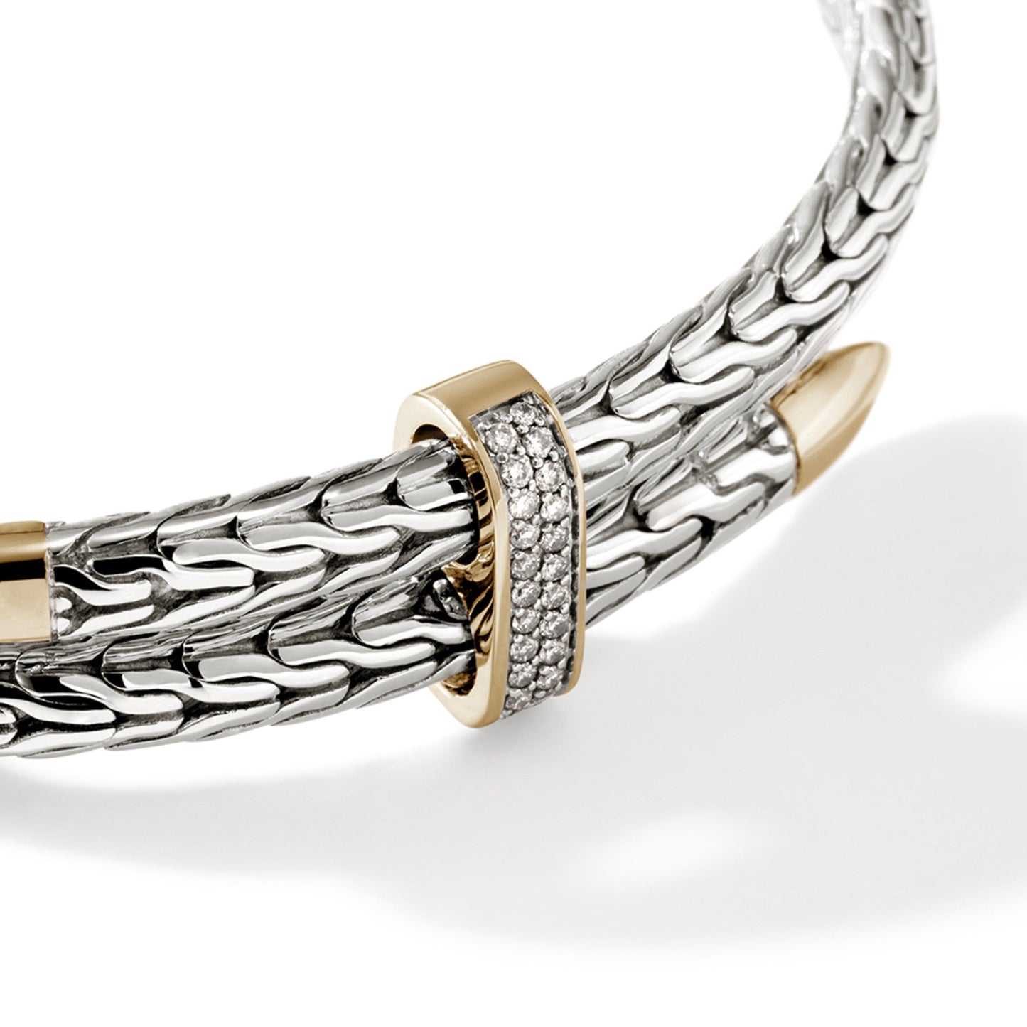 John Hardy Spear Flex Cuff, Silver, Gold, Diamonds CZZP90110722DI