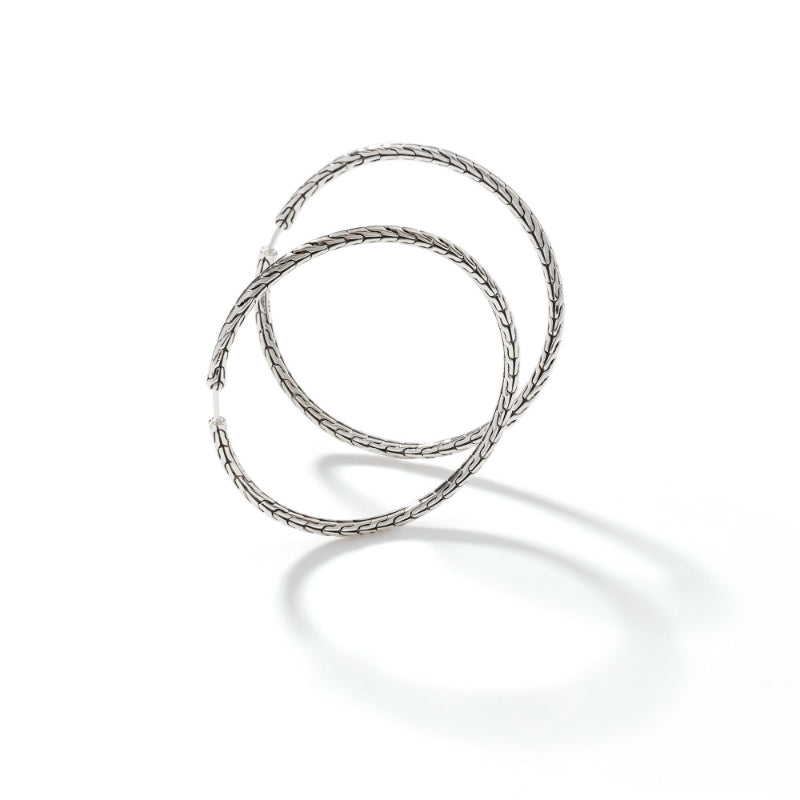 John Hardy Carved Chain Hoop Earring, Silver, Large EB90374