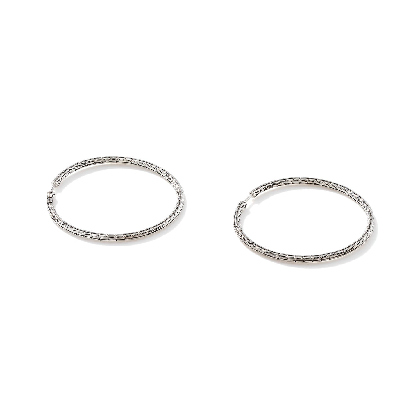 John Hardy Carved Chain Hoop Earring, Silver, Large EB90374