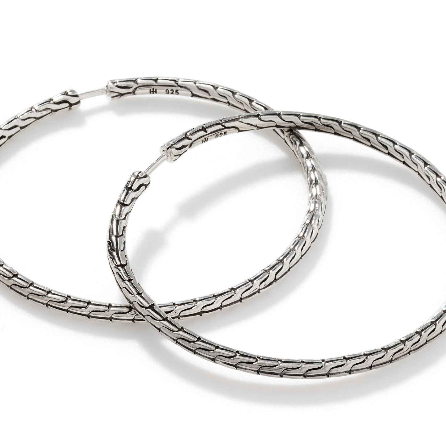 John Hardy Carved Chain Hoop Earring, Silver, Large EB90374