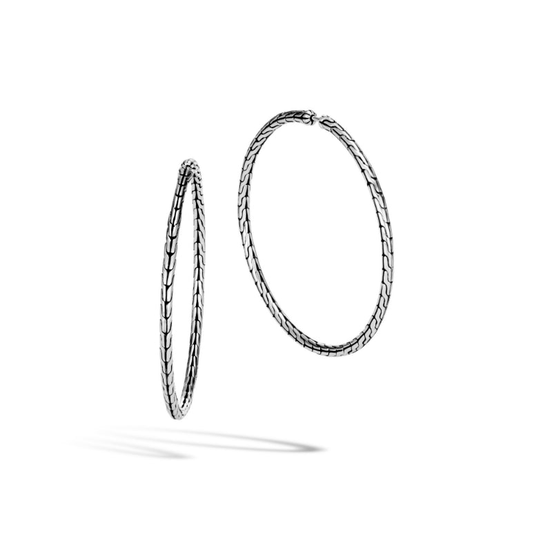 John Hardy Carved Chain Hoop Earring, Silver, Large EB90374