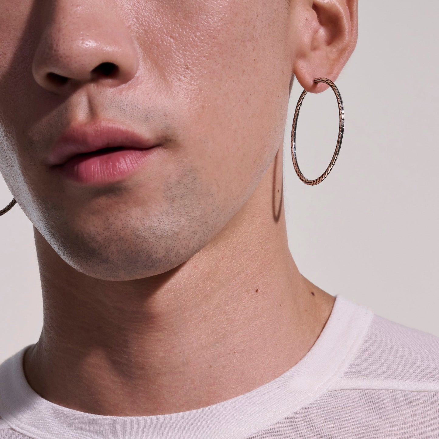 John Hardy Carved Chain Hoop Earring, Silver, Large EB90374