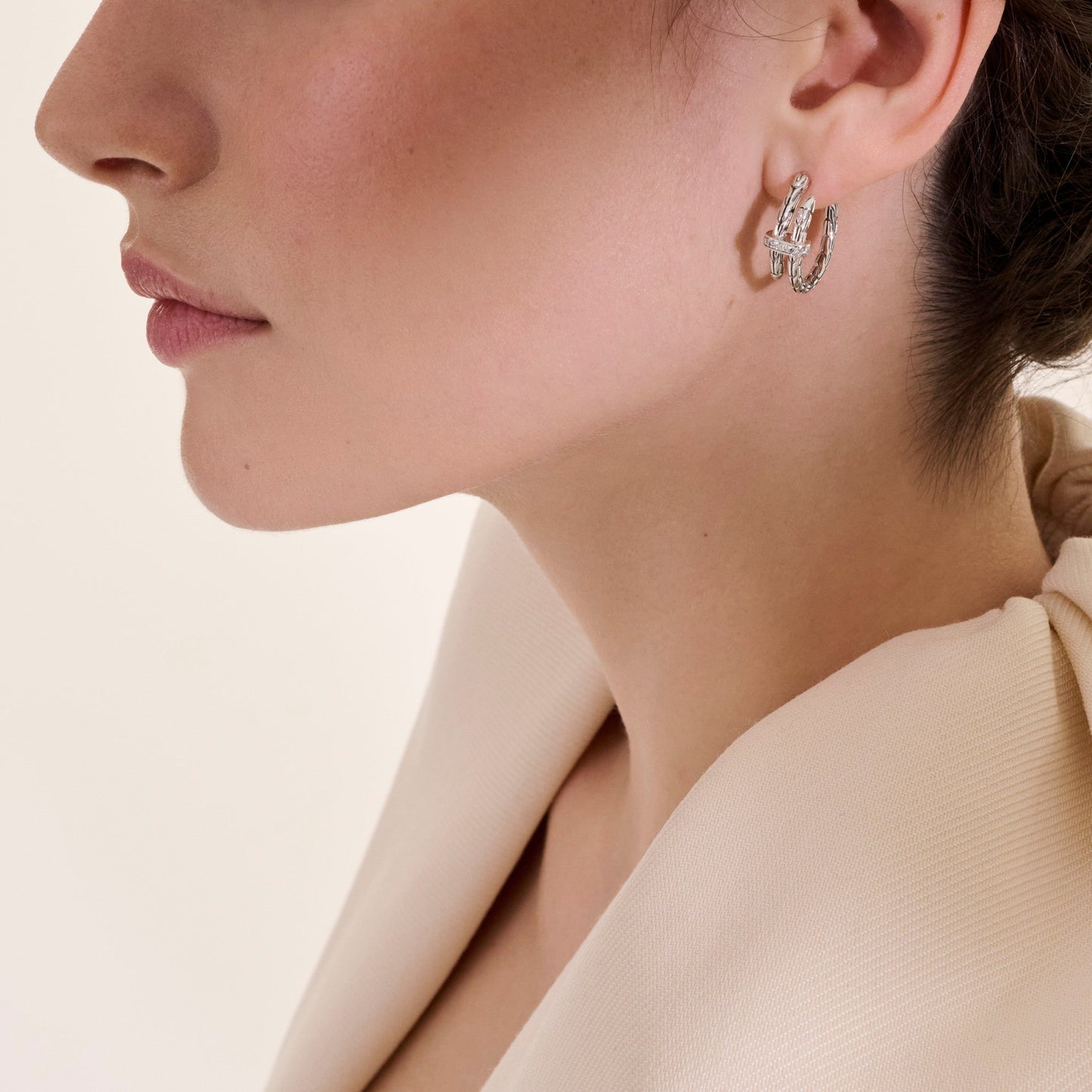 Spear Hoop Earring, Sterling Silver, Diamonds, 22.5MM|EBP986742DI